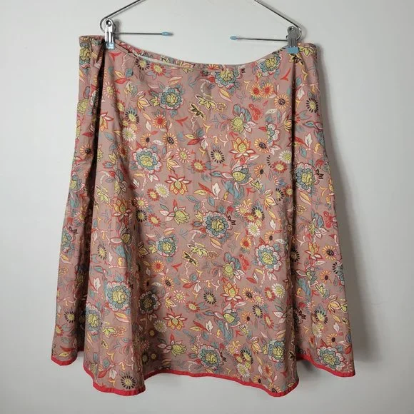 Boden Size 18 Long Peach Floral Lined Midi Skirt Side Zip A-Lone Cotton - Picture 2 of 8
